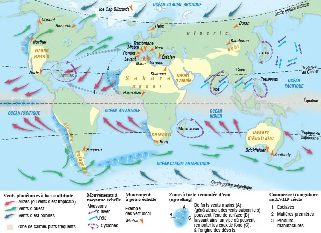 carte des vents du globe